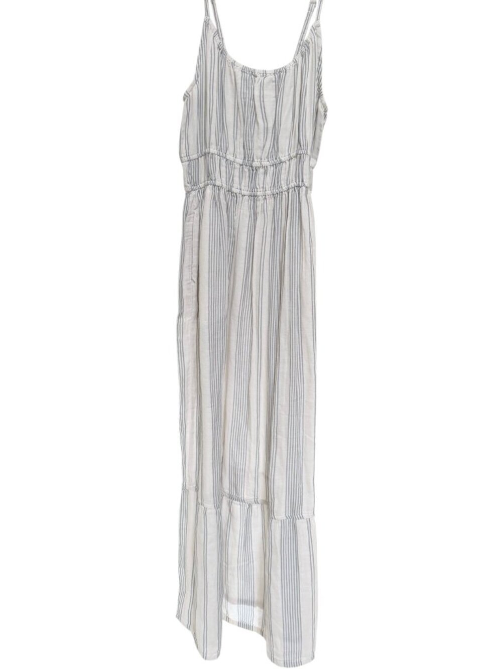 Pact 100% Organic Cotton Double Gauze Strap Cami Tiered Maxi Dress Blue Stripe M